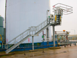 galvanized steel truck loading site with stairs and handrails