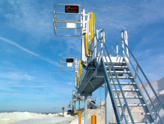 Cement Truck access platform with tracking gangway and cages helps eliminate spotting issues