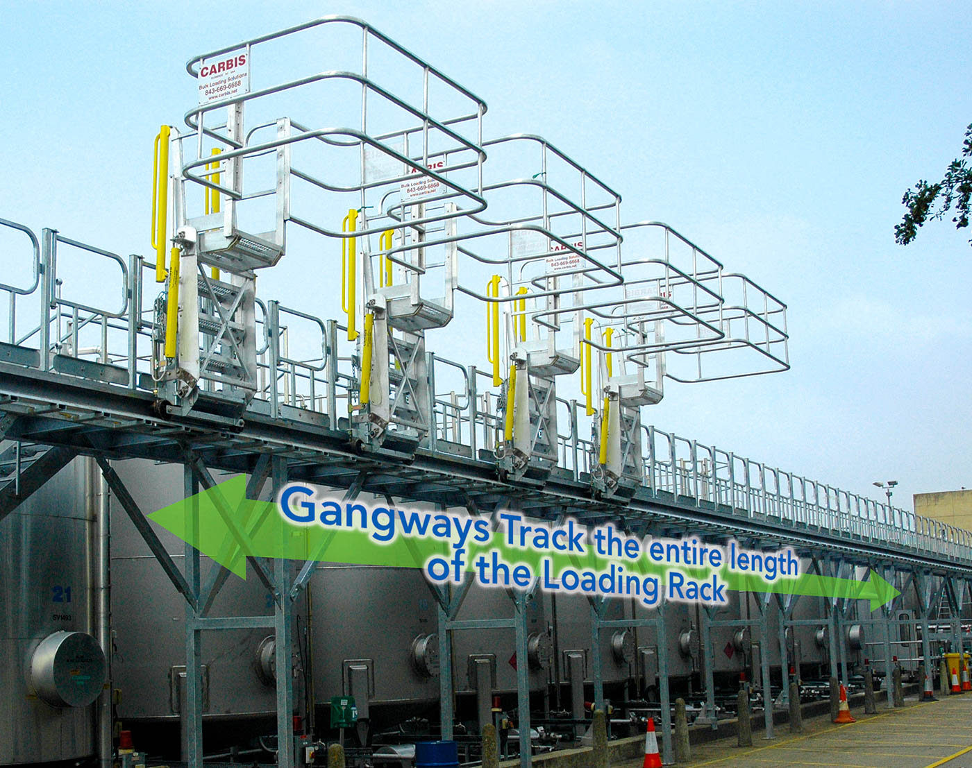 How to access the top of multiple trucks with tracking gangways and safety cages